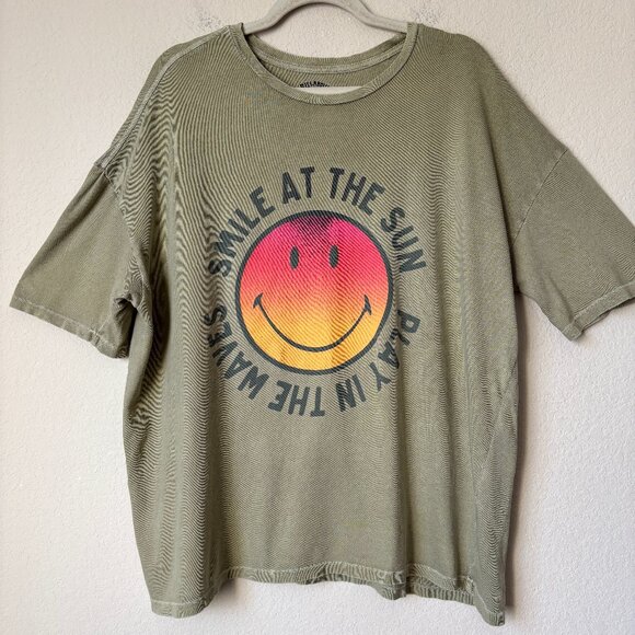 Billabong X Smiley Oversized Boyfriend Relaxed Fit Graphic Tee T-Shirt - Picture 1 of 6